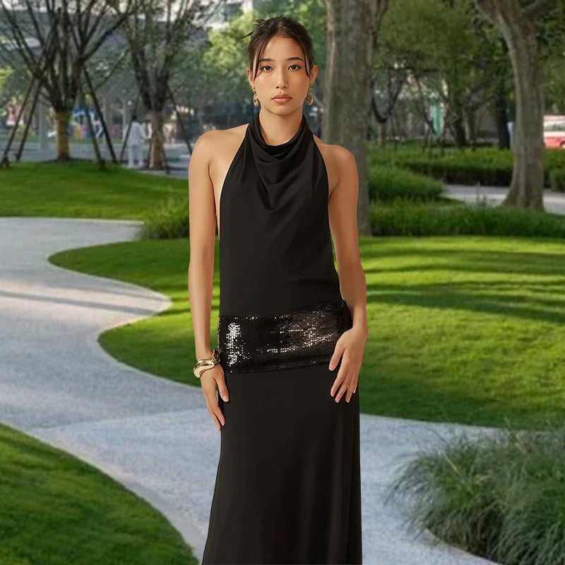 Damen Abendkleid mit schickem Wasserfallausschnitt und glitzerndem Taillenelement Drune