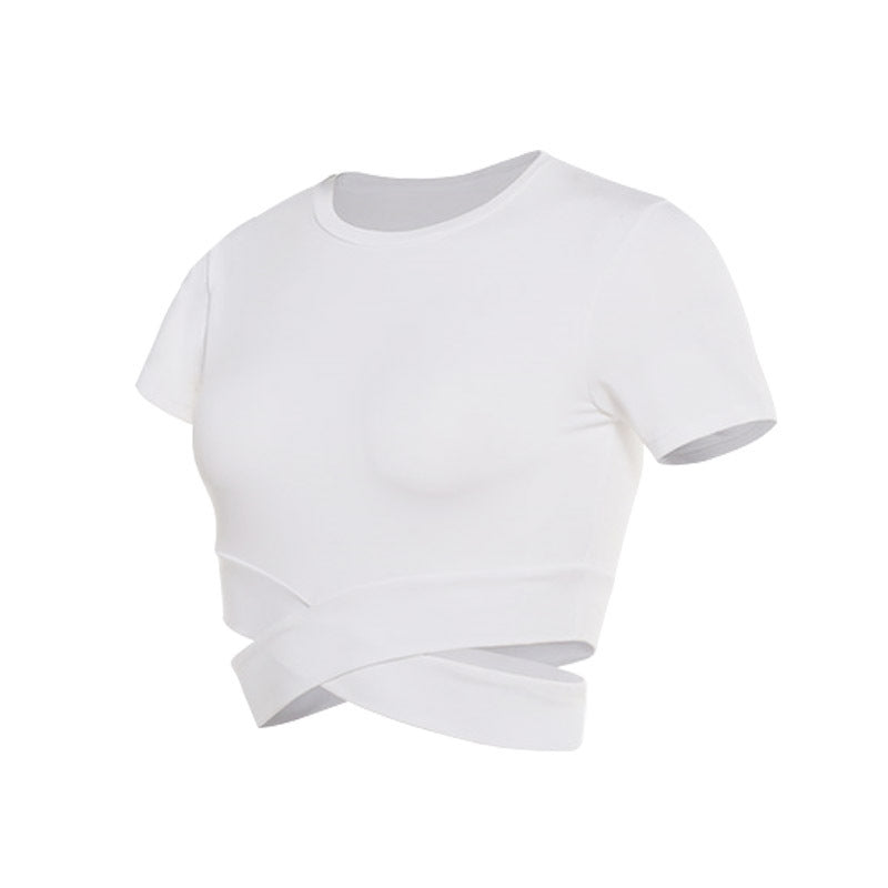 Damen kurzärmliges Trainings-Crop-Top mit innovativer Wickeloptik Drune