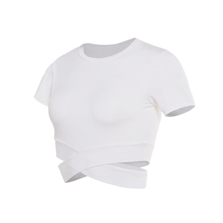 Damen kurzärmliges Trainings-Crop-Top mit innovativer Wickeloptik Drune
