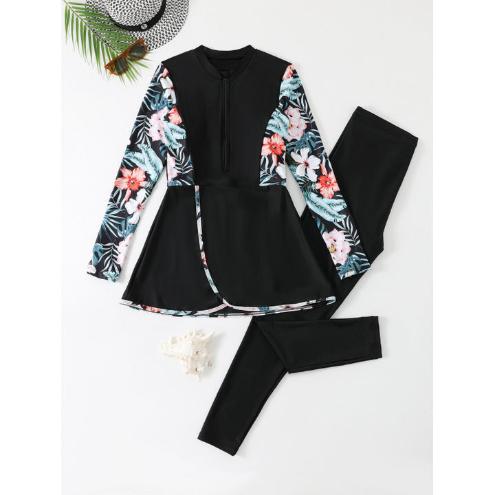 Damen Modischer UV-Schutz Badeanzug mit Oberteil und Leggings Drune