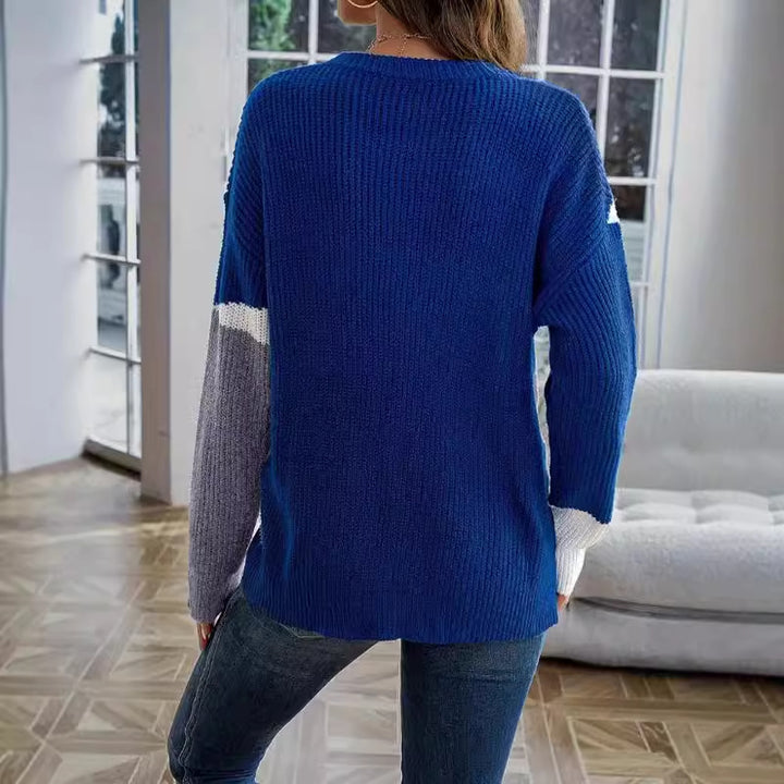 Damen Modischer Strickpullover mit asymmetrischem Farbblock und strukturiertem Zopfmuster Drune