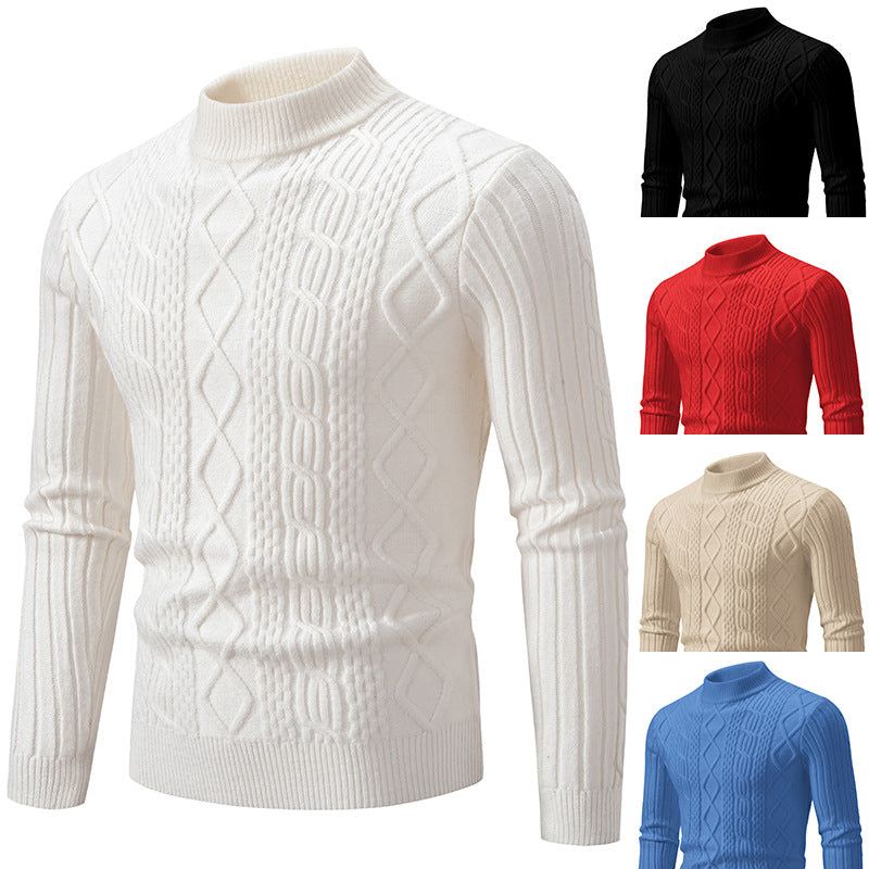 Herren nan gerippter Zopfmuster-Rollkragenpullover Slim Fit Drune