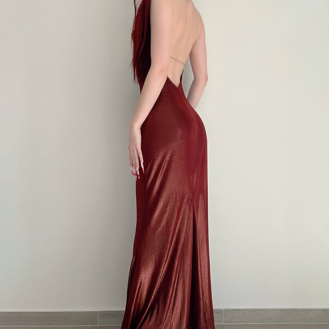 Damen Abendkleid mit schimmerndem Satin und elegantem Schlitz Drune