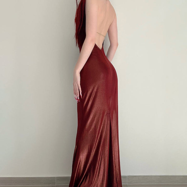 Damen Abendkleid mit schimmerndem Satin und elegantem Schlitz Drune