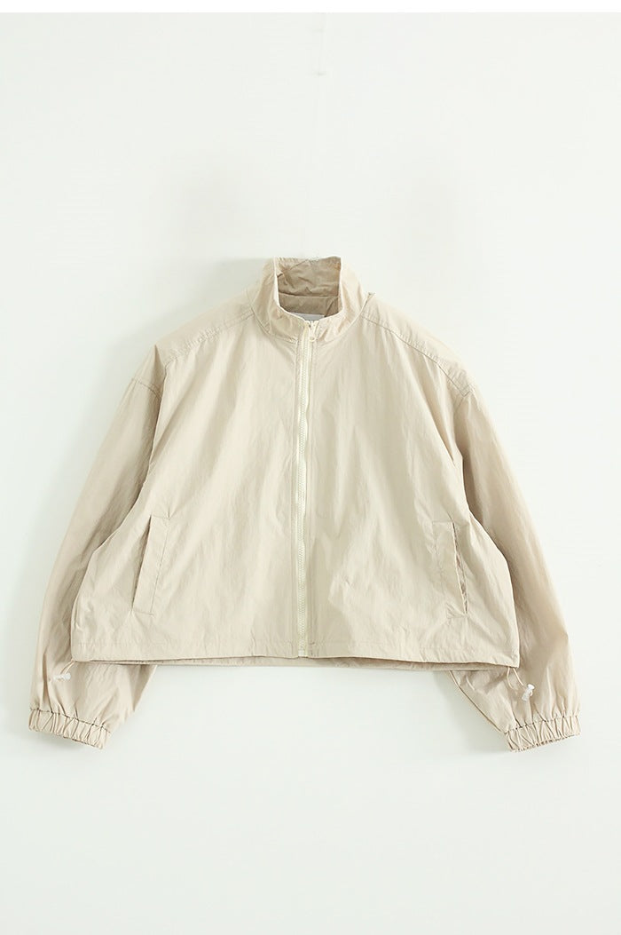 Damen lässige Übergangsjacke mit hohem Kragen und Kordelzug Drune