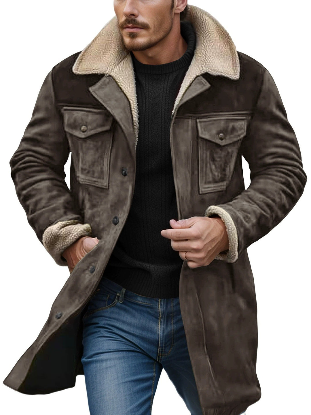 Herren Lammfelljacke im lässigen Utility-Stil mit großzügigen Taschen Drune