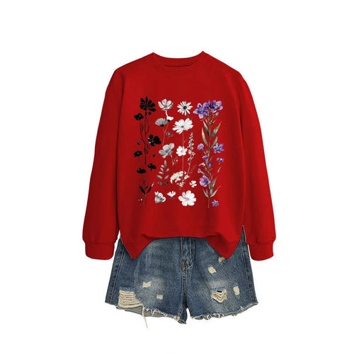 Damen Sweatshirt mit floralem Grafikdesign und weichem Innenfutter Drune