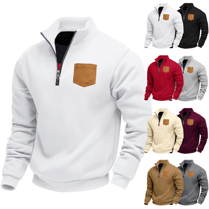 Herren eleganter Sweatpullover mit halbem Reißverschluss und praktischer Brusttasche Drune