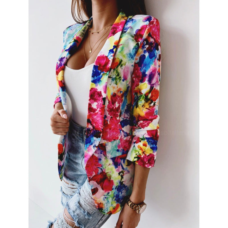 Damen Blazer mit floralem Design und figurschmeichelndem Schnitt Drune