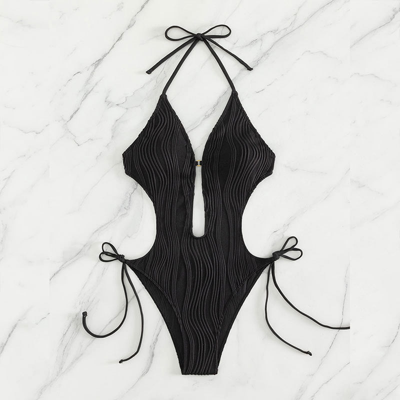 Damen Einteiler Badeanzug mit modischem Cut-Out und elastischem Wickeldetail Drune