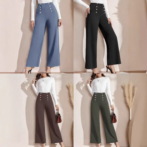 Damen nan hohe Taillenhose mit weitem Bein, maritim inspirierten Zierknöpfen Drune