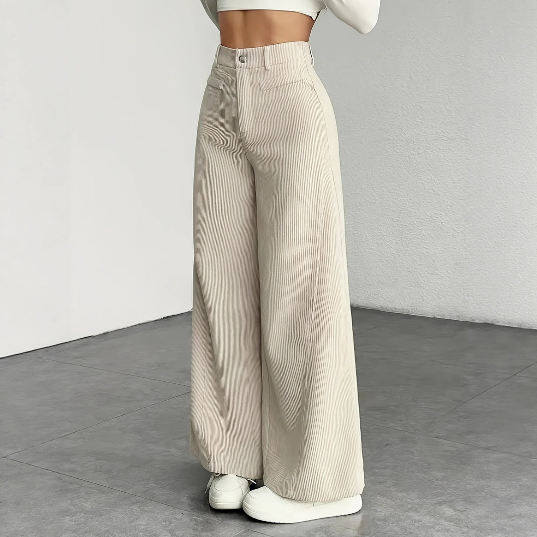 Damen Weite Cordhose mit hohem Bund und langem Schnitt Drune