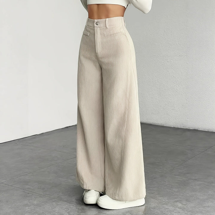 Damen Weite Cordhose mit hohem Bund und langem Schnitt Drune