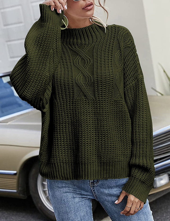 Damen lässiger Strickpullover mit tiefem Rundhalsausschnitt und lockerer Passform Drune