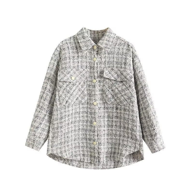 Damen lässige Hemdjacke mit strukturiertem Karomuster Drune