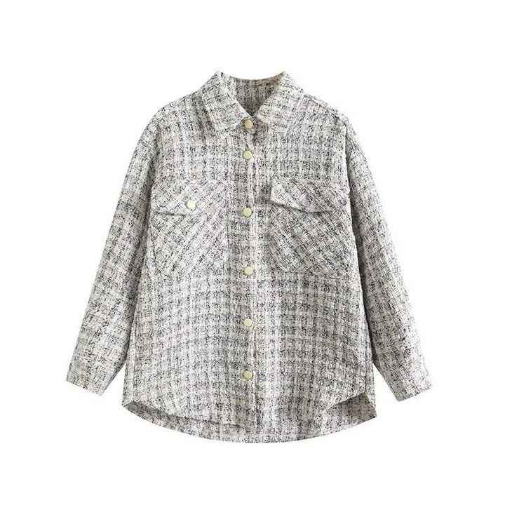 Damen lässige Hemdjacke mit strukturiertem Karomuster Drune