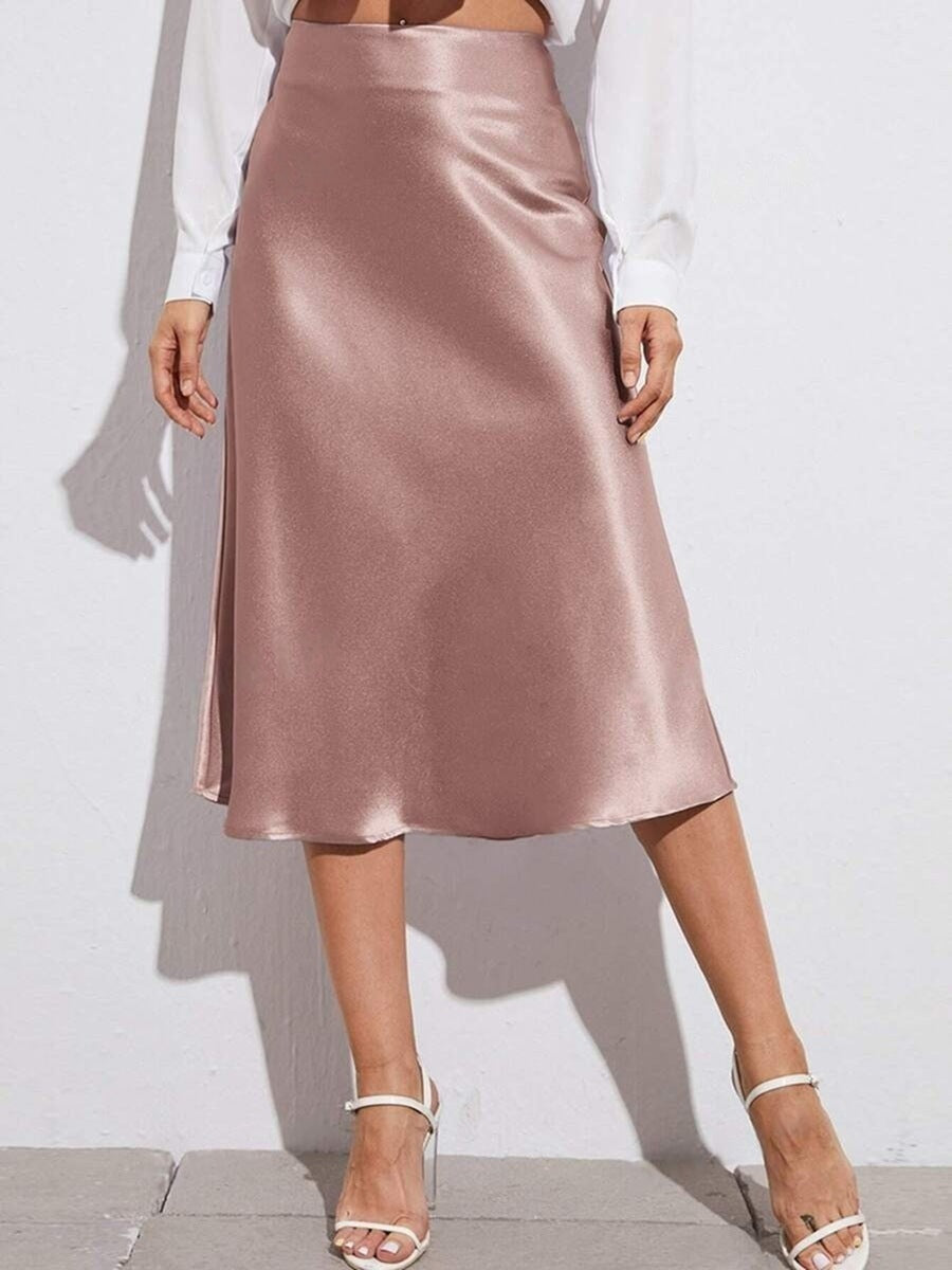 Damen Midi-Rock aus glänzendem Satin mit geschnittenem Saum Drune