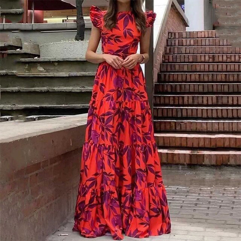 Damen Maxikleid mit voluminösem Rock und schulterfreien Puffärmeln Drune