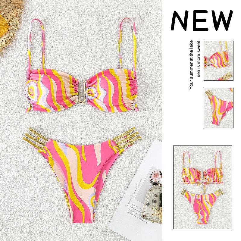 Damen Zweiteiliges Bikini-Set mit modischem Wickeldesign und elastischen Trägern Drune