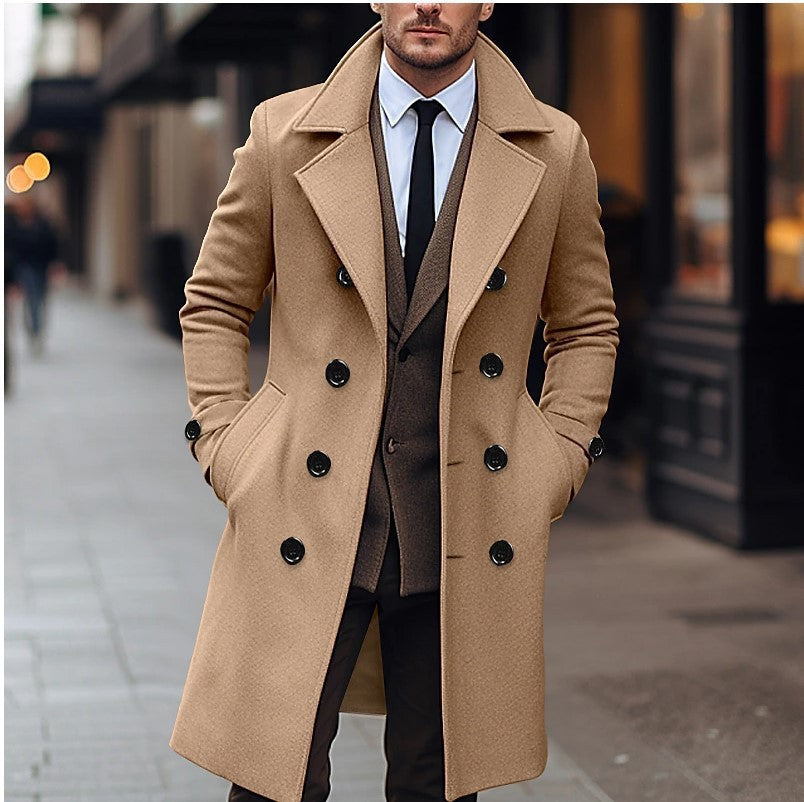 Herren nan eleganter doppelt geknöpfter Wollmantel mit breitem Revers und tailliertem Businessschnitt Drune
