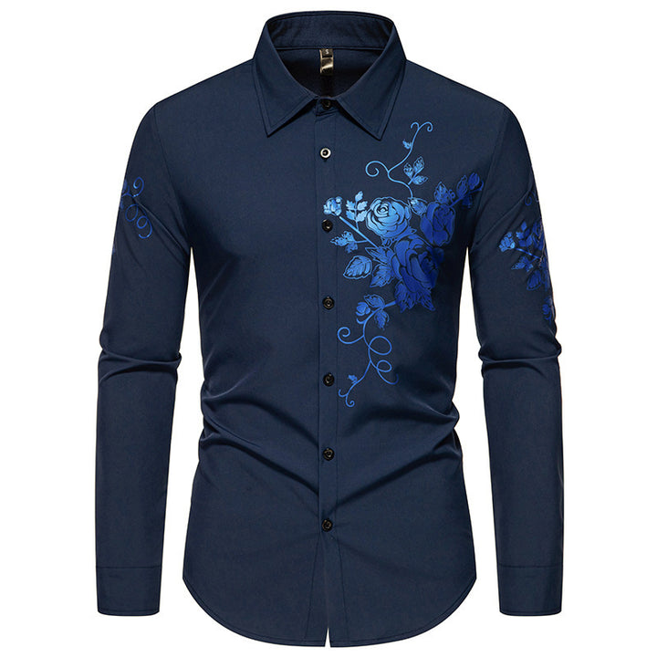 Herren Langarmhemd mit floralem Stickdesign Drune