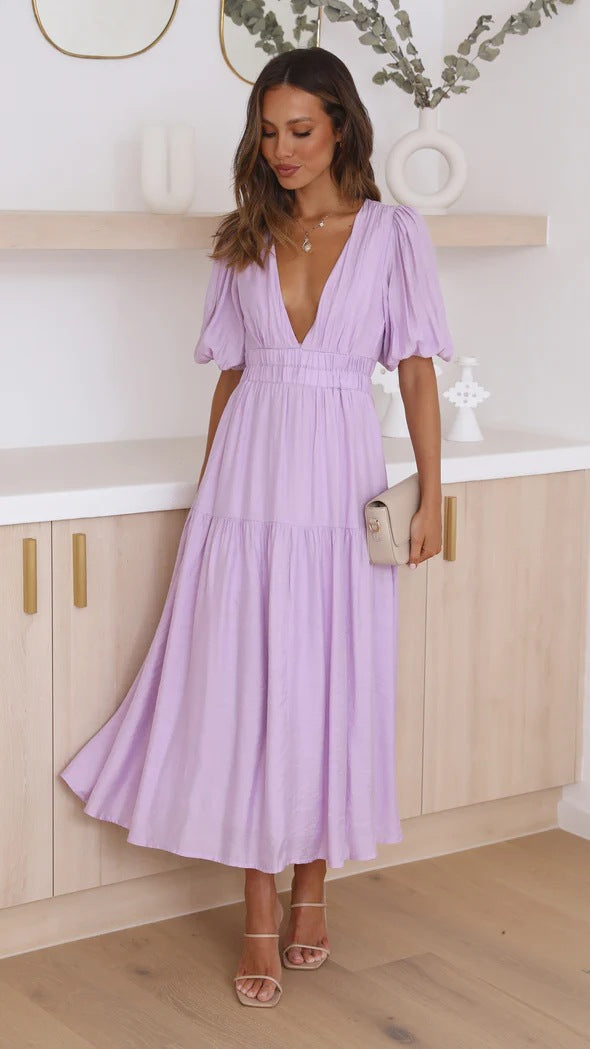 Drune | Lässige Trends Sommer V-Ausschnitt Figurbetont Taillenkleid Midilänge