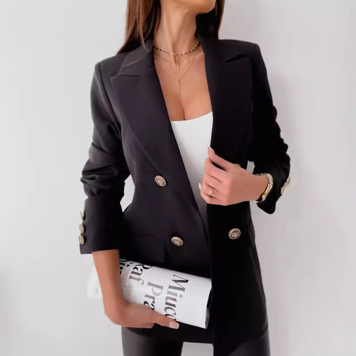 Damen Eleganter Zweireiher Blazer mit goldenen Knöpfen Drune