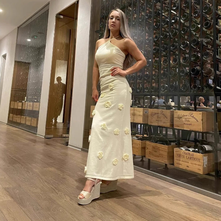 Damen Elegantes Maxikleid mit feinen Blumenapplikationen Drune