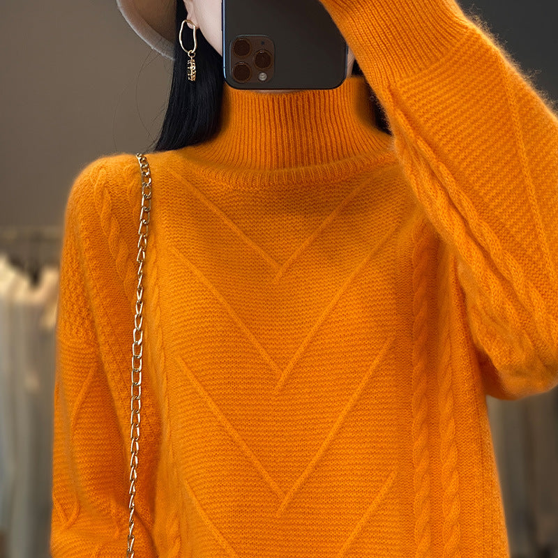 Damen Grobstrickpullover mit innovativem Zopfmuster und hohem Stehkragen Drune