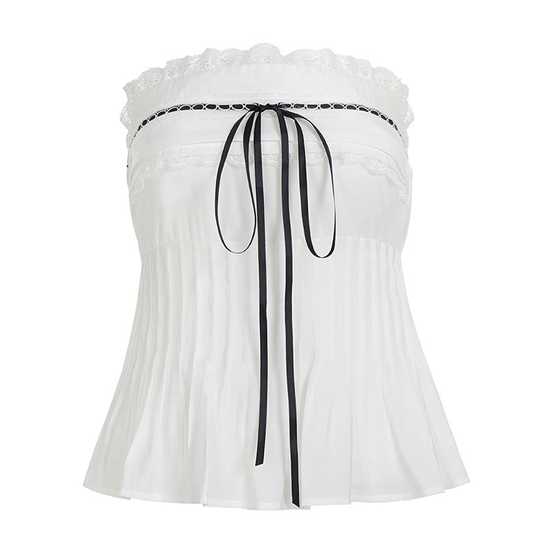 Damen Off-Shoulder Blusenshirt mit Rüschen und Bindeband Drune