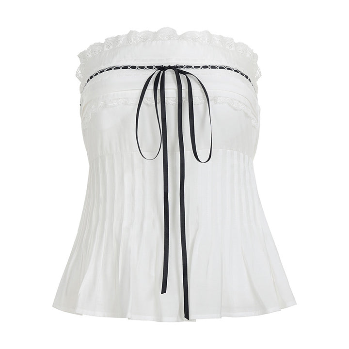 Damen Off-Shoulder Blusenshirt mit Rüschen und Bindeband Drune