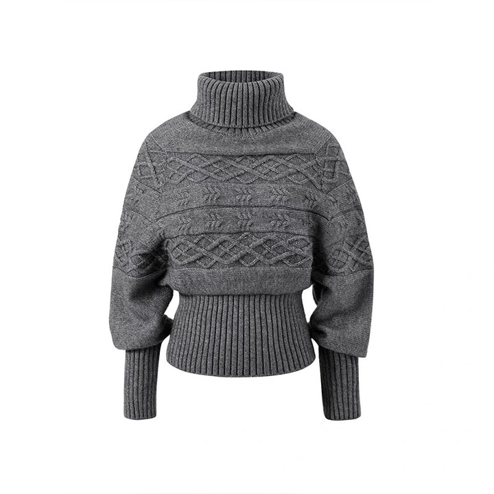 Damen Grobstrickpullover mit hohem Kragen und dekorativem Kabelmuster Drune