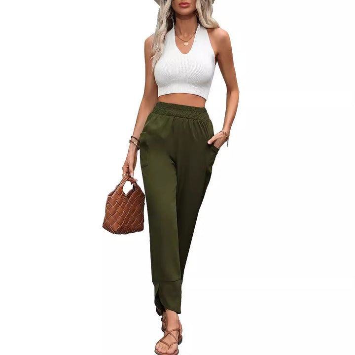 Damen Bequeme Freizeithose mit elastischem Taillenbund und praktischen Seitentaschen Drune