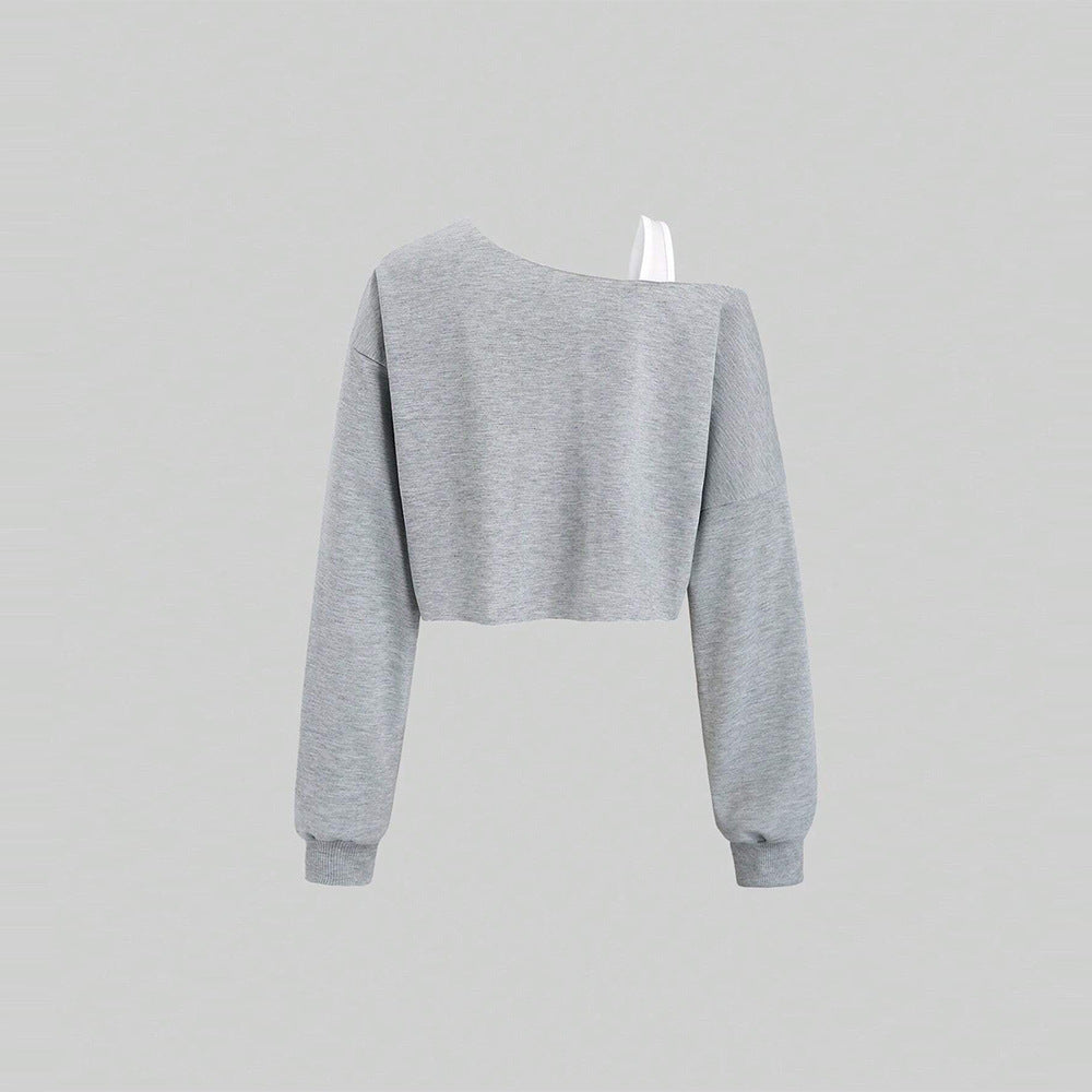 Damen cropped Sweatshirt mit asymmetrischem Design und voluminösen Ärmeln Drune