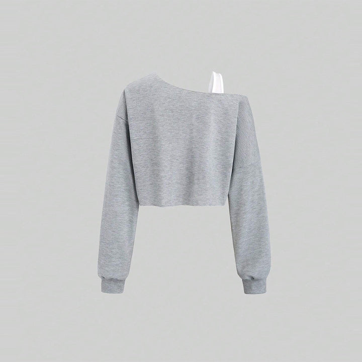 Damen cropped Sweatshirt mit asymmetrischem Design und voluminösen Ärmeln Drune