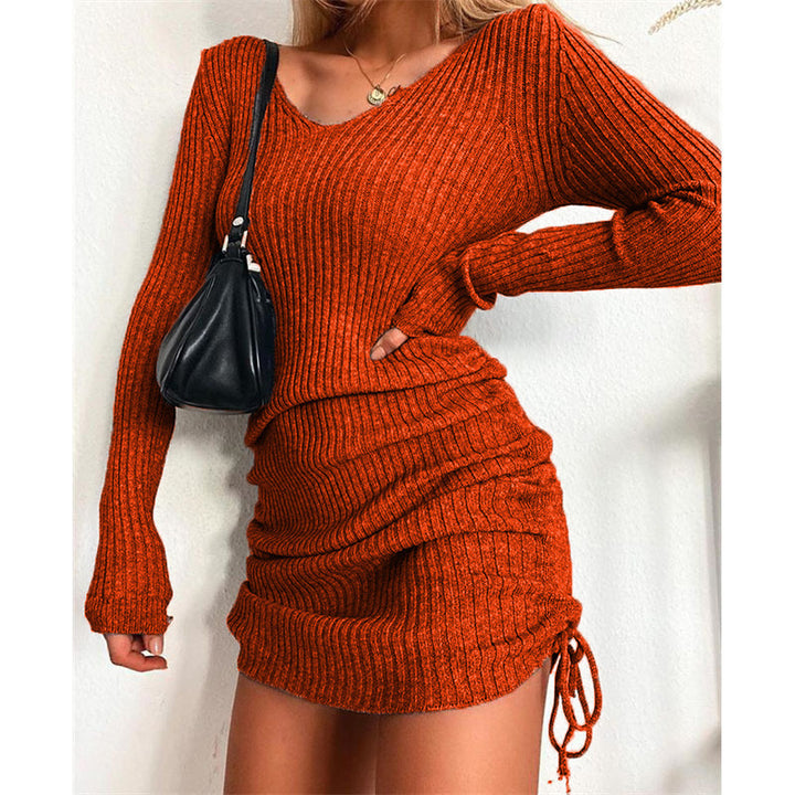 Damen Strickkleid mit figurbetontem Schnitt und Raffungen Drune
