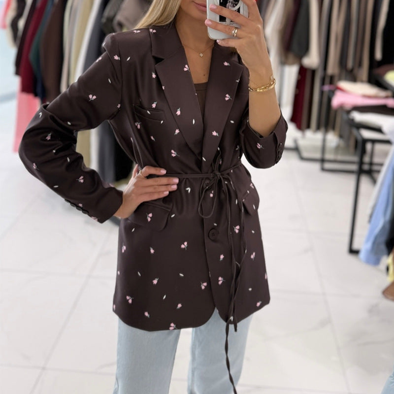 Damen trendiger Blazer mit taillierbarem Gürtel Drune