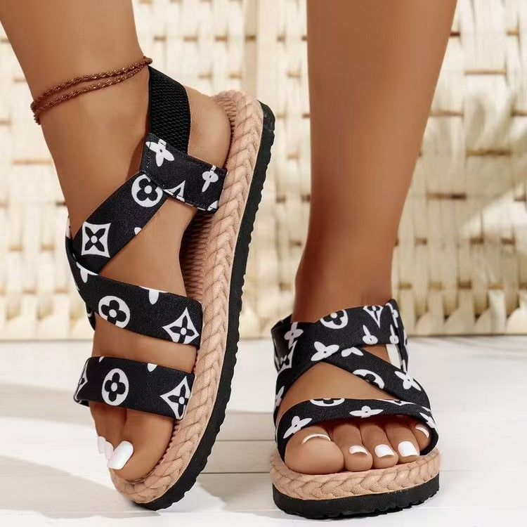 Damen Komfortable Riemensandalen mit elastischen Kreuzriemen und rutschfester Sohle Drune