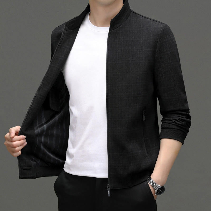 Herren stylische Übergangsjacke mit hohem Stehkragen und modischem Karomuster Drune
