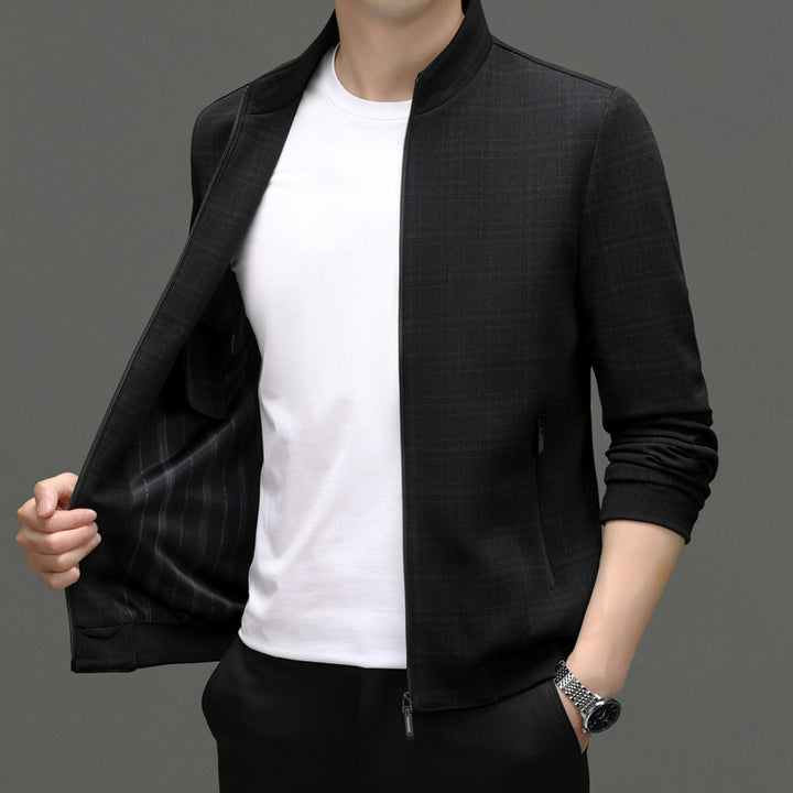 Herren stylische Übergangsjacke mit hohem Stehkragen und modischem Karomuster Drune