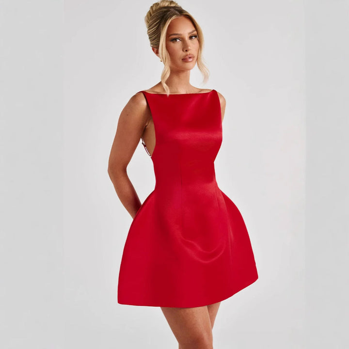 Damen Figurbetontes Cocktailkleid mit elegantem Ausschnitt und schwingendem Rock Drune