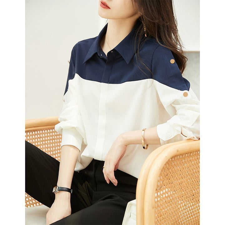 Damen elegantes Blusenshirt mit Farbblock-Design Drune