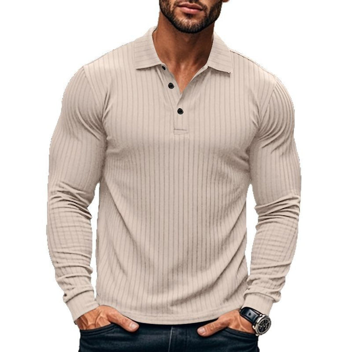 Herren nan figurbetontes Langarm-Polo mit feiner Rippenstruktur und klassischem Kragen Drune