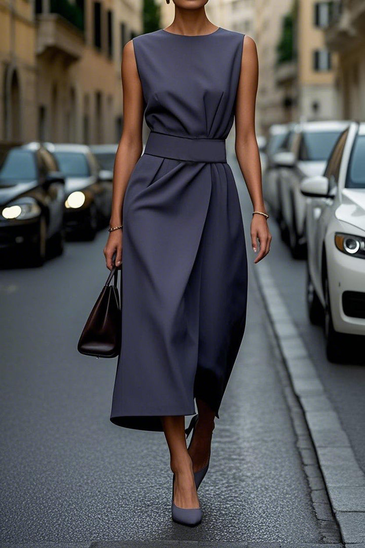 Damen gehobenes Maxi-Kleid mit elegantem Taillengürtel und fließendem Schnitt Drune