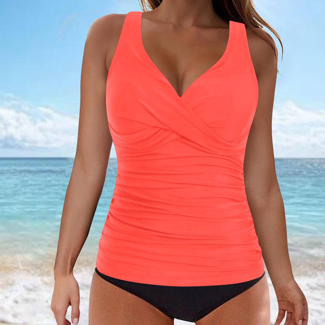 Damen elegantes Wickel-Badeoberteil mit Rüschen Drune