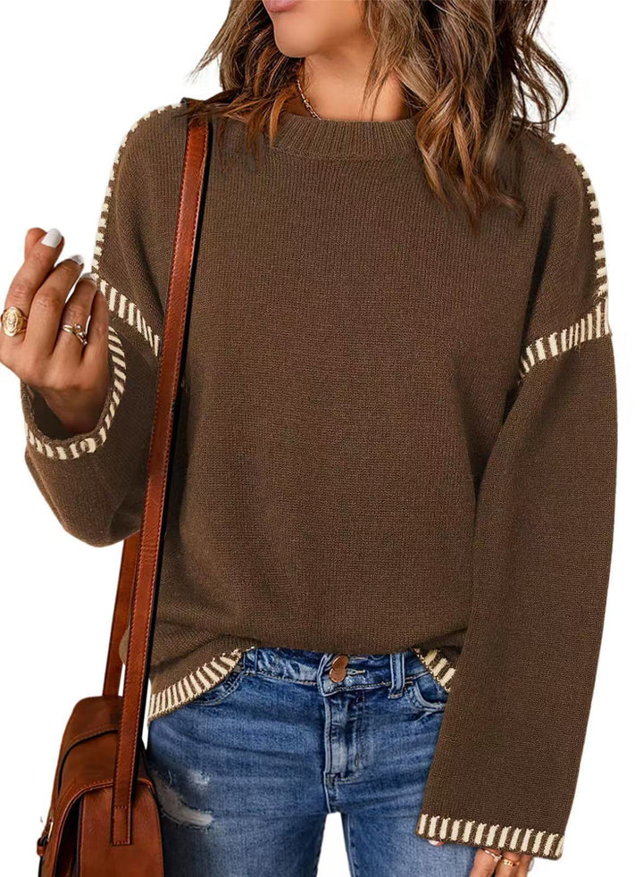 Damen lässiger Strickpullover mit kontrastierenden Bündchen und lässigem Schnitt Drune