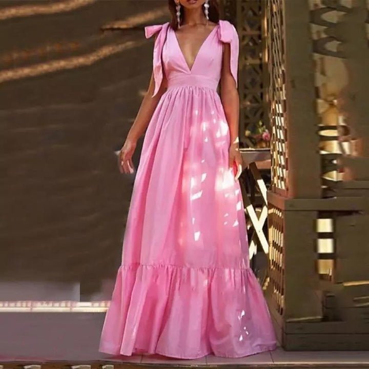 Damen Maxikleid mit elegantem V-Ausschnitt und ballonförmigen Ärmeln Drune