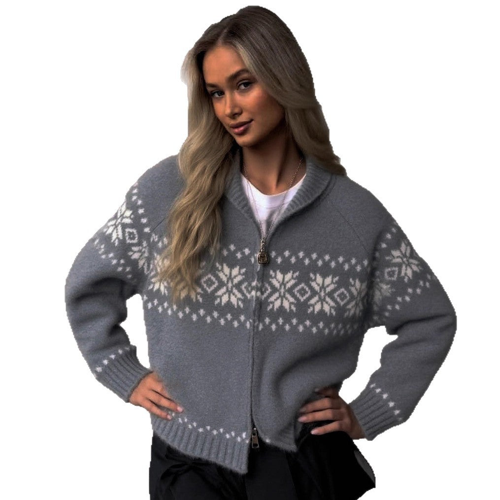 Damen Grobstrickjacke mit folkloristischem Muster und offenem Schnitt Drune
