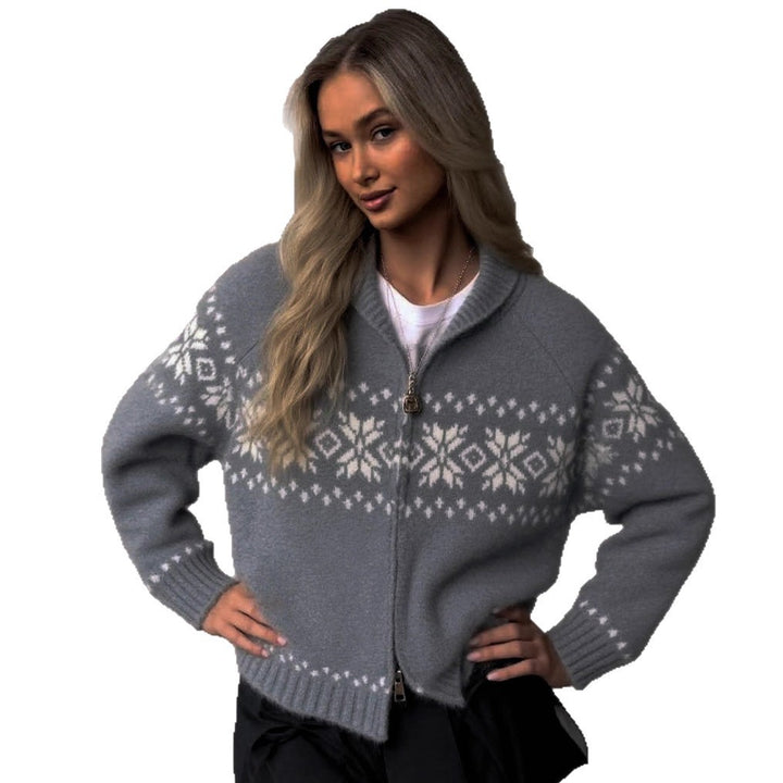 Damen Grobstrickjacke mit folkloristischem Muster und offenem Schnitt Drune