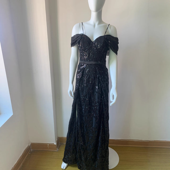 Damen Glamouröses Abendkleid mit funkelnden Applikationen Drune